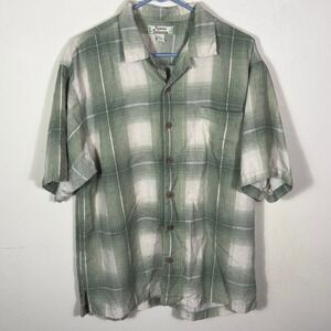 Tommy Bahama‎ Silk Shirt Green Plaid Button Up Short Sleeve Mens Large L